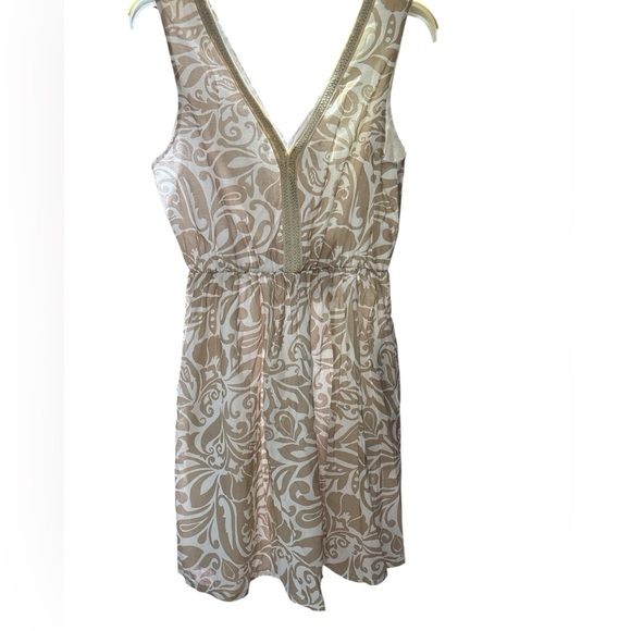 Chic Beige Patterned Sleeveless Dress - Picture 1 of 8
